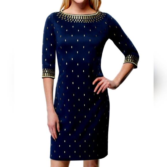 Gretchen Scott Designs Size Medium Navy Blue Gold Rocket Girl Dress - Picture 1 of 6